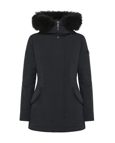 Peuterey Fitted Black Velvet Blazer With Plush Fur Trim In Black