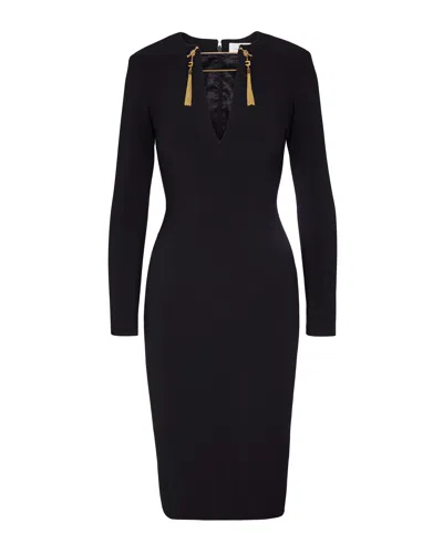 Elisabetta Franchi Light Crepe Dress With Black Jewel Chain