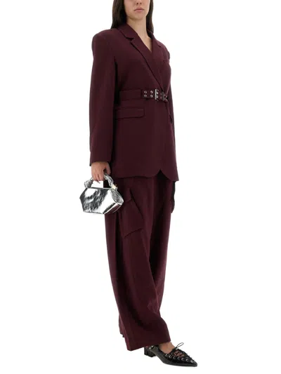 Ganni Womens Elasticated Multi-pocket Nylon Trousers Port Royale In Burgundy