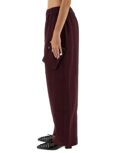 Ganni Womens Elasticated Multi-pocket Nylon Trousers Port Royale In Burgundy