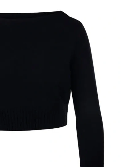 Max Mara Angri Rib Knit Wool Crop Sweater In Black