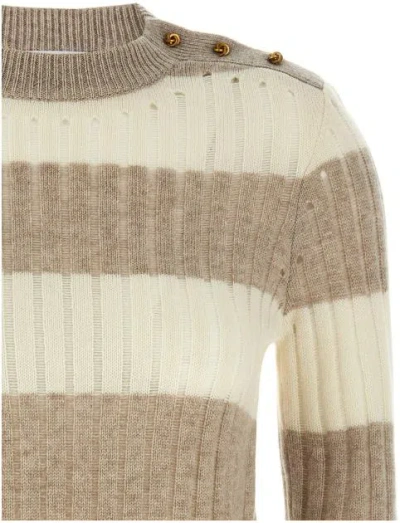 Max Mara Ribbed Top With Decorative Shoulder Buttons In Multi