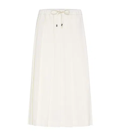Brunello Cucinelli Women Techno Virgin Wool Canvas Pleated Track Skirt In White