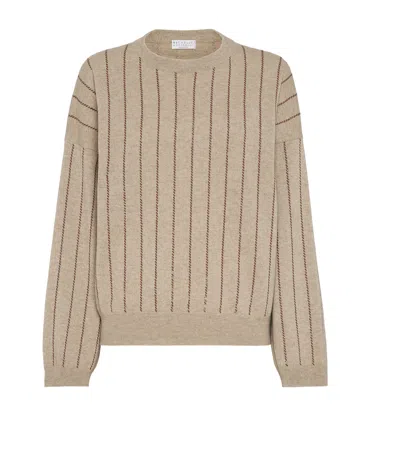 Brunello Cucinelli Cashmere Monili-detail Sweater In Brown
