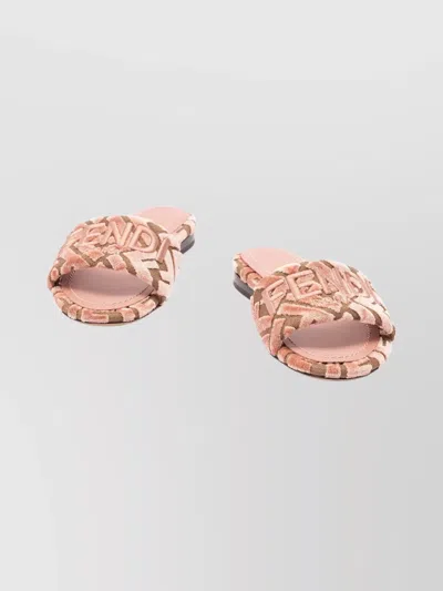 Fendi Velvet Slide Ff Open Toe Flat Sole In Multi