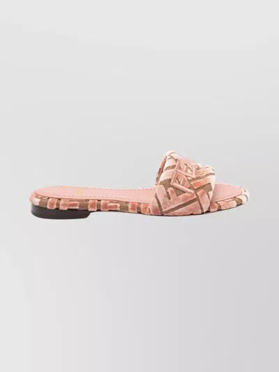 Fendi Velvet Slide Ff Open Toe Flat Sole In Multi