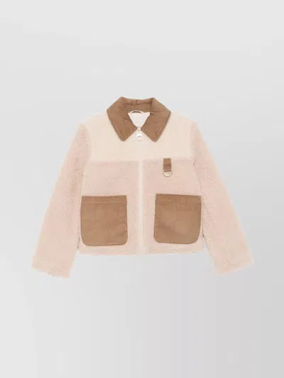 Barbour Collar Contrast Textured Fabric Patch Pockets D-ring In Pink