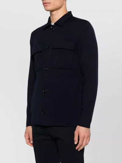 Lardini Knitted Jacket With Collared Front Pockets In Black