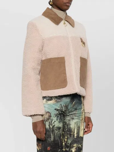 Barbour Collar Contrast Textured Fabric Patch Pockets D-ring In Pink