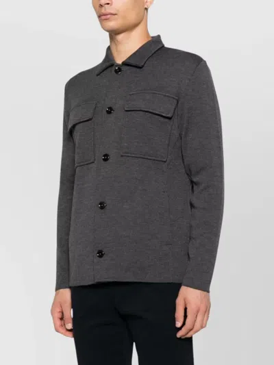 Lardini Knitted Jacket With Chest Pockets And Collar In Multi