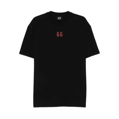 44 Label Group Black Crewneck T-shirt With Logo On The Front And Maxi Logo On The Rear In Cotton Man In Black