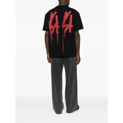 44 Label Group Black Crewneck T-shirt With Logo On The Front And Maxi Logo On The Rear In Cotton Man In Black