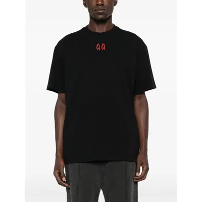 44 Label Group Black Crewneck T-shirt With Logo On The Front And Maxi Logo On The Rear In Cotton Man In Black