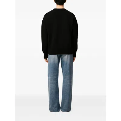 Ami Alexandre Mattiussi Relaxed Fit Black Wool Turtleneck Sweater With Graphic Heart Motif In Black