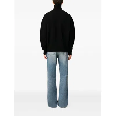 Ami Alexandre Mattiussi Relaxed Fit Black Wool Turtleneck Sweater With Graphic Heart Motif In Black