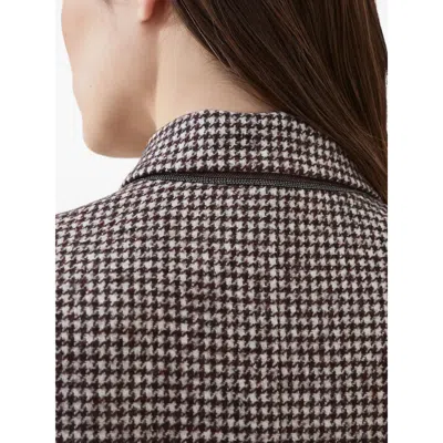 Brunello Cucinelli Giacca In Pied-de-poule Di Lana E Alpaca Con Cintura In Pelle E Monile In Gray