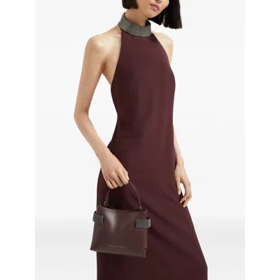 Brunello Cucinelli Small Leather Handbag Top Handle In Brown