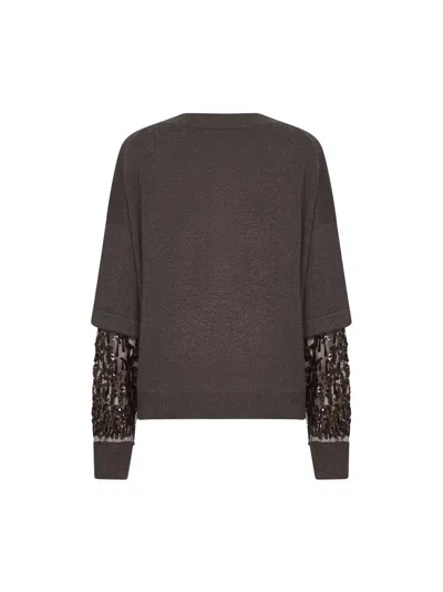 Brunello Cucinelli Brown Cashmere Embroidered Sweater In Brown
