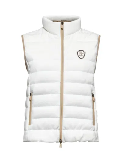 Brunello Cucinelli Goose Down Padded Cotton Vest With Front Logo And High Neck In White