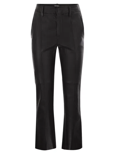 Brunello Cucinelli Women Stretch Nappa Leather Square Cigarette Trousers With Jewellery In Black