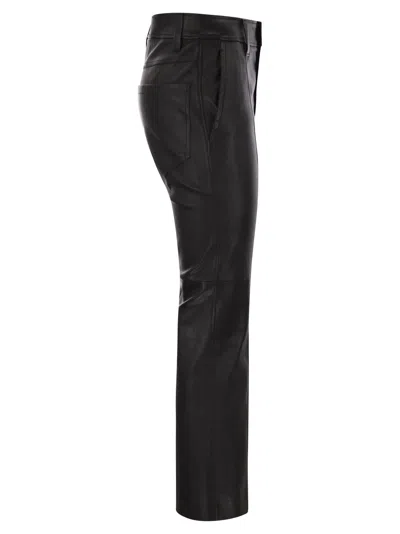 Brunello Cucinelli Women Stretch Nappa Leather Square Cigarette Trousers With Jewellery In Black