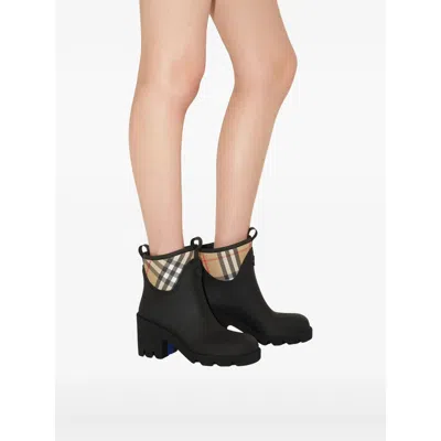 Burberry Marsh Stamp Checked Nylon-trimmed Rubber Ankle Boots In Black
