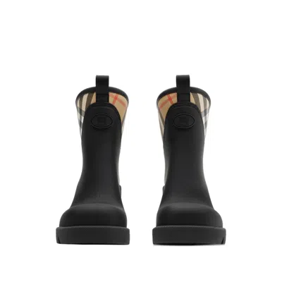 Burberry Marsh Stamp Checked Nylon-trimmed Rubber Ankle Boots In Black