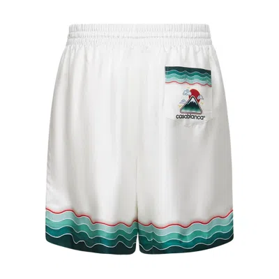 Casablanca Silk Twill Drawstring Shorts With Graphic Print In White
