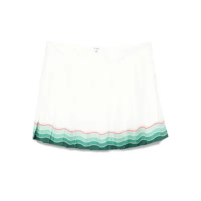Casablanca High-waisted Pleated Silk Skirt With Colorful Hemline In White