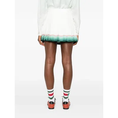 Casablanca High-waisted Pleated Silk Skirt With Colorful Hemline In White