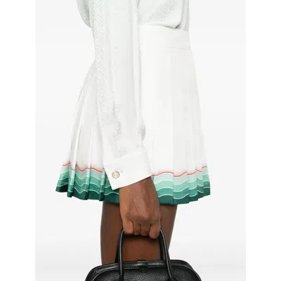 Casablanca High-waisted Pleated Silk Skirt With Colorful Hemline In White