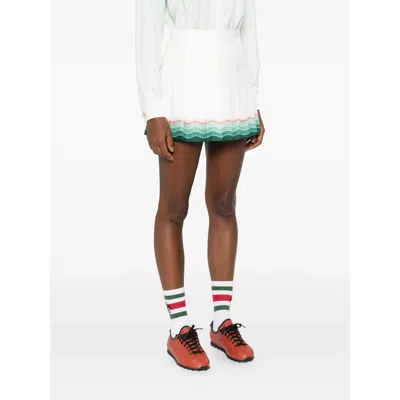 Casablanca High-waisted Pleated Silk Skirt With Colorful Hemline In White