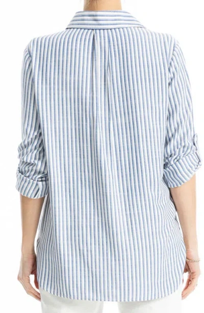 Max Studio Stripe Roll Tab Button-up Utility Shirt In Blue