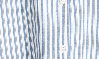 Max Studio Stripe Roll Tab Button-up Utility Shirt In Blue