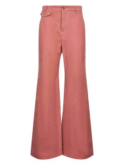Chloé Dark Pink Cotton Flared Leg Pant In Brown