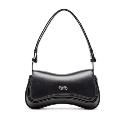 Diesel Curved Silhouette Clutch With Adjustable Strap In Black