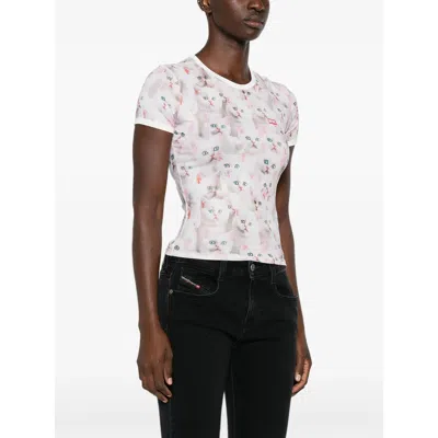 Diesel Cat-print T-shirt With Short Sleeves Throughout In White