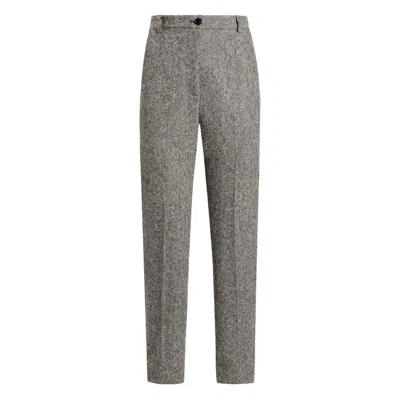 Dolce & Gabbana Virgin Wool Jacquard Slim Trousers In Gray