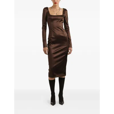 Dolce & Gabbana Stretch Satin Dress In Brown