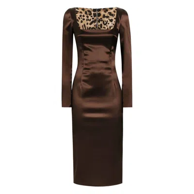 Dolce & Gabbana Stretch Satin Dress In Brown
