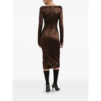 Dolce & Gabbana Stretch Satin Dress In Brown