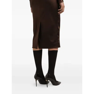 Dolce & Gabbana Stretch Satin Dress In Brown