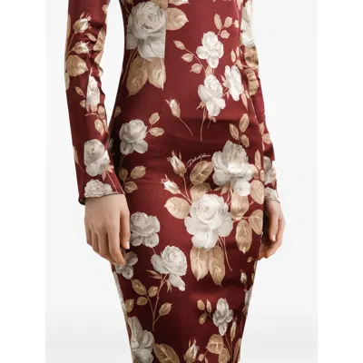 Dolce & Gabbana Dolce&gabbana Burgundy Satin Dress With Floral Print Women In Multi