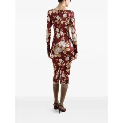 Dolce & Gabbana Dolce&gabbana Burgundy Satin Dress With Floral Print Women In Multi