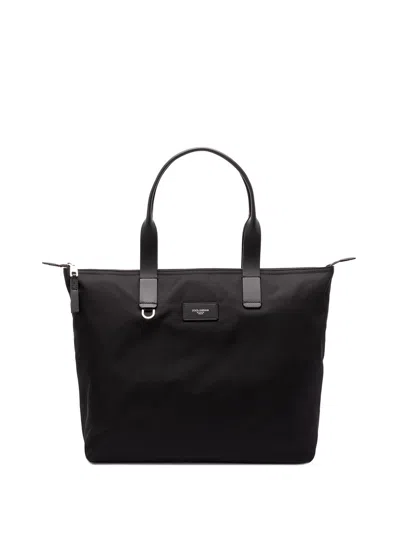 Dolce & Gabbana Zippered Tote Bag With Leather Handles In Black