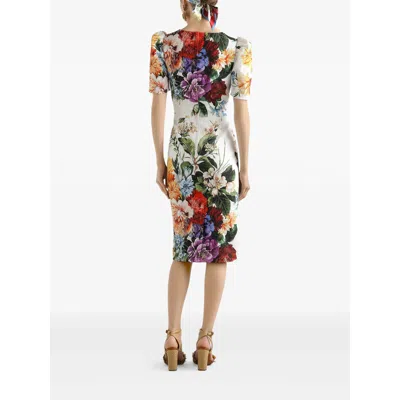 Dolce & Gabbana Bouquet-print Dress In Cretonne In White