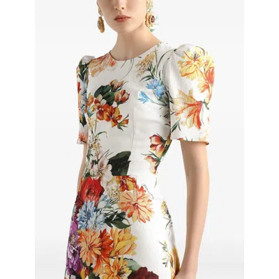 Dolce & Gabbana Bouquet-print Dress In Cretonne In White