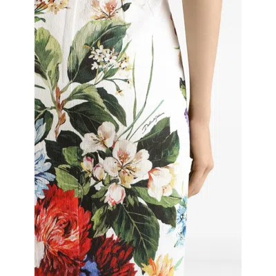 Dolce & Gabbana Bouquet-print Dress In Cretonne In White