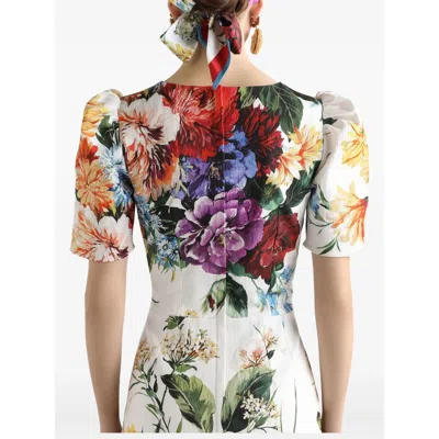 Dolce & Gabbana Bouquet-print Dress In Cretonne In White