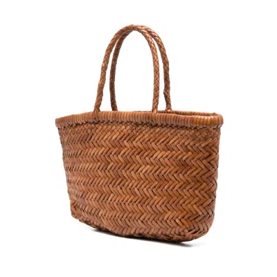 Dragon Diffusion Gora Brown Mini Shoulder Bag With Two Top Handles And Interwoven Design In Leather Woman In Brown